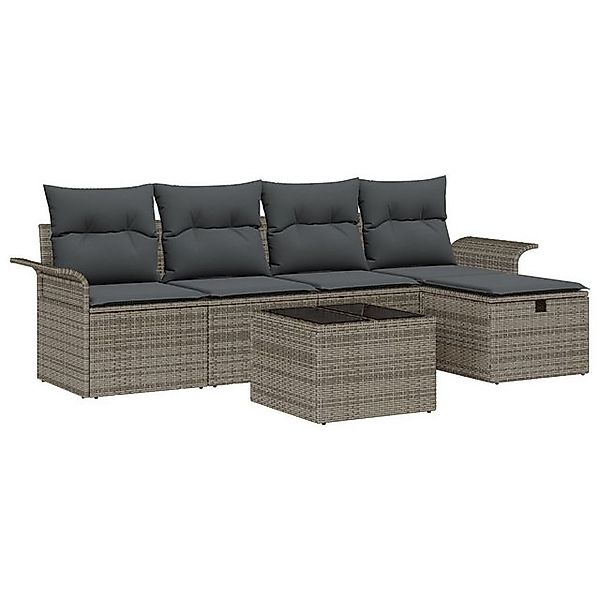 vidaXL Loungesofa 6-Teiliges Garten-Sofa-Set mit Kissen Grau Poly Rattan, 6 günstig online kaufen