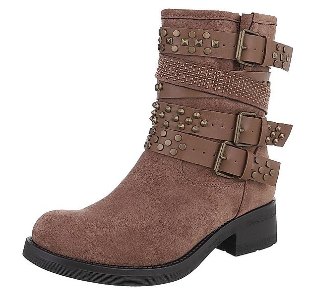 Ital-Design Rebellische Damen Boots mit Nieten und Riemen Stiefelette (9072 günstig online kaufen