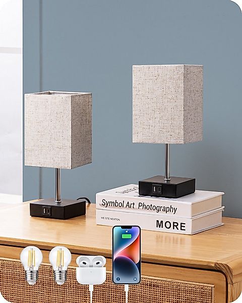 EDISHINE LED Nachttischlampe Touch Dimmbar, 2er-Set Tischleuchten mit USB, günstig online kaufen