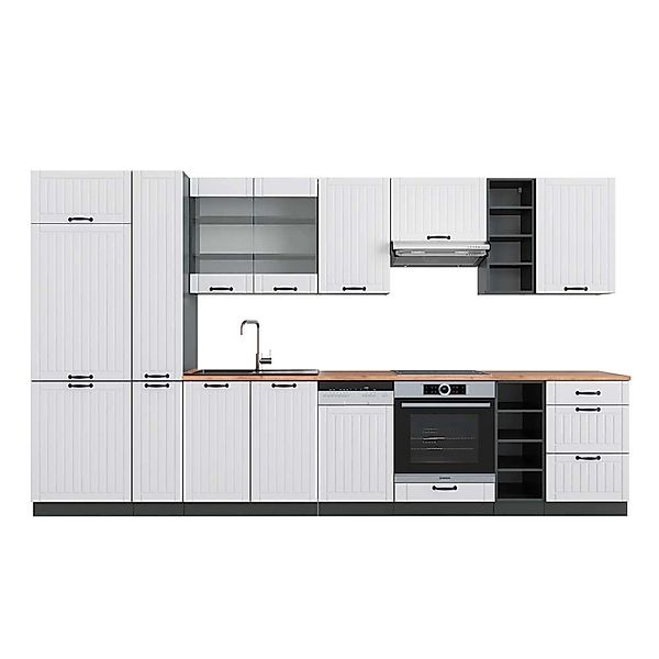Vicco Fame-Line Küchenzeile Weiß Landhaus/Anthrazit 355 cm AP Eiche günstig online kaufen