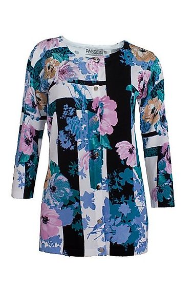 Passioni Cardigan mit Schwarz-Blauem Blumen- und Geometrie-Muster günstig online kaufen