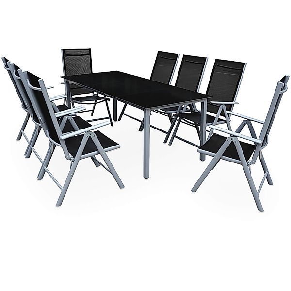 Gartensitzgruppe Bern 9-tlg 8 Personen Silber Alu Schwarz Glas günstig online kaufen