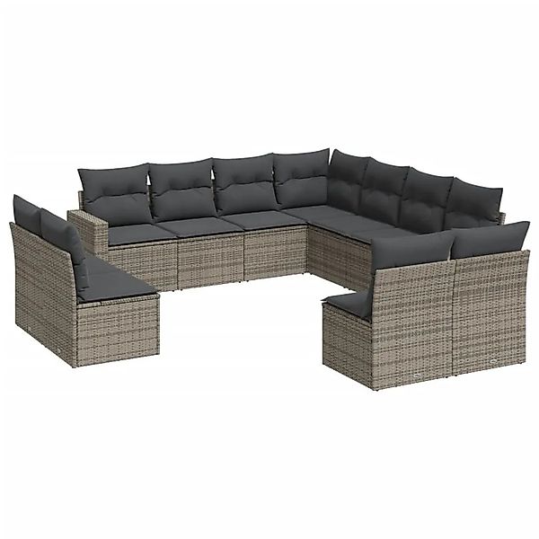 vidaXL 11-Tlg Garten-Sofagarnitur mit Kissen Grau Poly Rattan 3251467 günstig online kaufen