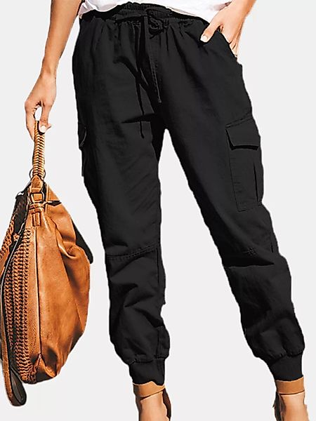 Fashion Solid Color Pocket Cargo Hose für Damen günstig online kaufen