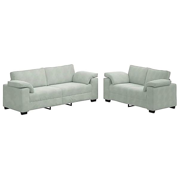 vidaXL 2-Teiliges Sofa-Set mit Kissen Hellgrau Samt 3324749 günstig online kaufen