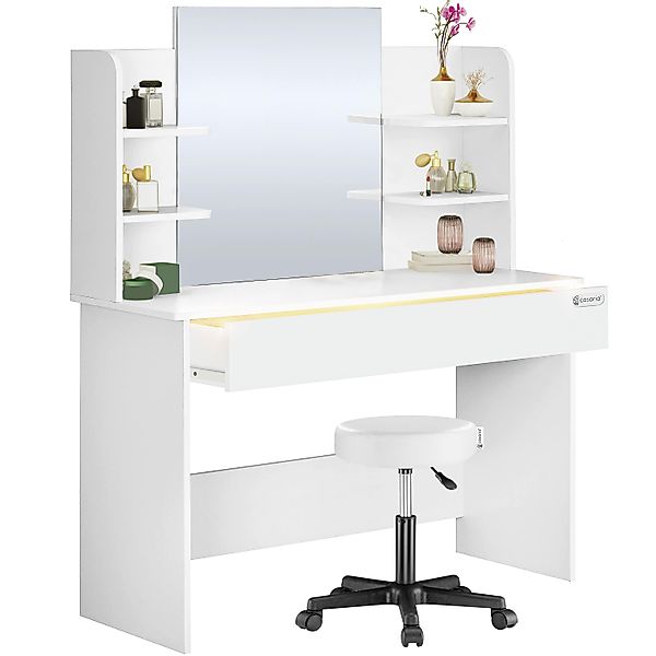 Schminktisch Lucia Weiß 140x110x40cm mit Rollhocker günstig online kaufen
