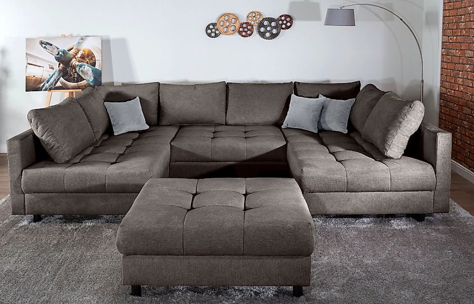 COLLECTION AB Wohnlandschaft "Toni U-Form, B: 298 cm" mit Hocker & 3 Zierki günstig online kaufen