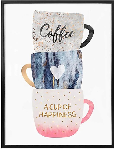 Wall-Art Poster "Kunstdruck Küche A cup of happiness", Schriftzug, (1 St.) günstig online kaufen