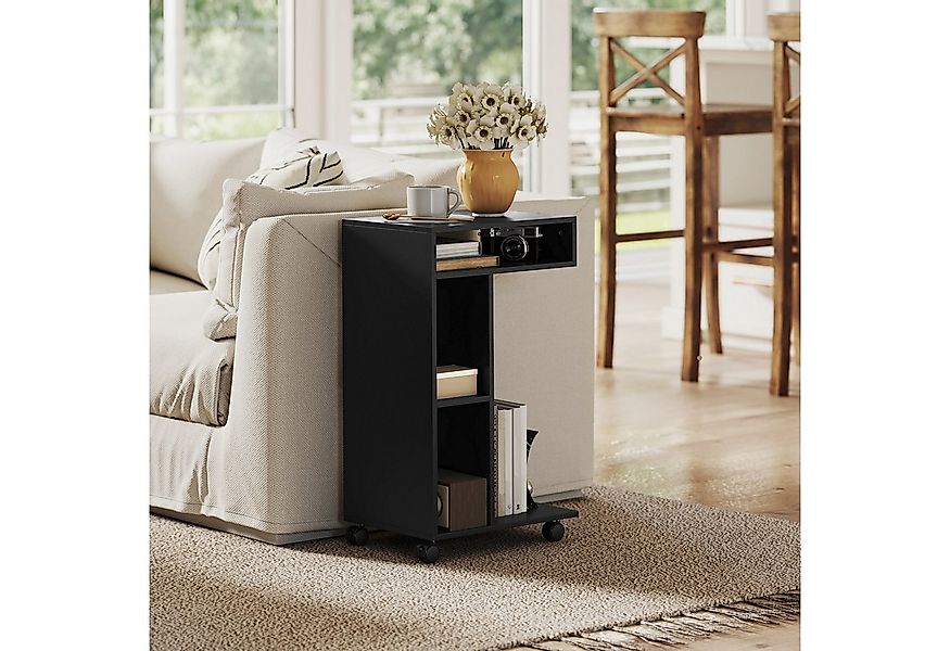 HOMCOM Beistelltisch mit 4 Regalen, Rollen (C-förmig Wohnzimmertisch, 1-St. günstig online kaufen