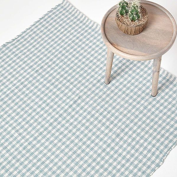 Homescapes Teppich Webteppich blau-weiß kariert – günstig online kaufen