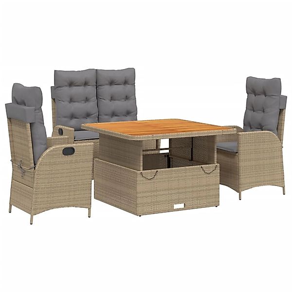 vidaXL 4-Tlg Garten-Essgruppe mit Kissen Beige Poly Rattan 3277488 günstig online kaufen