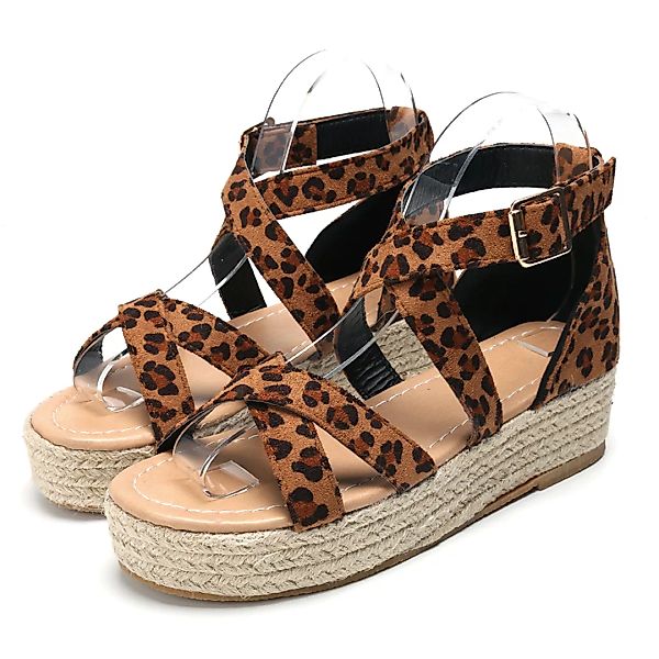 Frauen Retro Casual Leopard Riemchen Schnalle Espadrilles Plattform Sandale günstig online kaufen