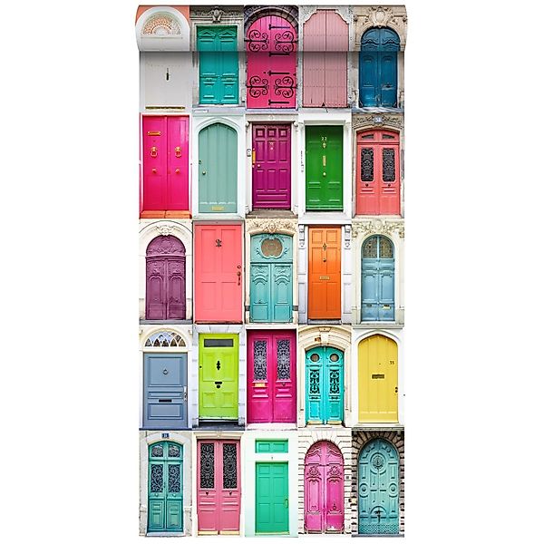 ESTAhome XXL Vliestapete Farbige Türen Rosa Türkis Orange Gelb Und Lila 50 günstig online kaufen