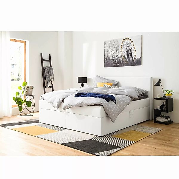 home24 Polsterbett KiYDOO V 160x200 cm Kunstleder Weiß mit Bettkästen/Matra günstig online kaufen