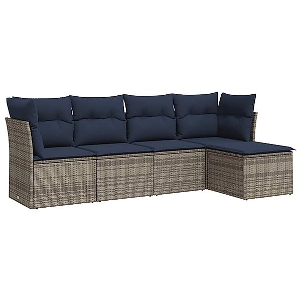 vidaXL 5-Tlg Garten-Sofagarnitur mit Kissen Grau Poly Rattan 3217561 günstig online kaufen