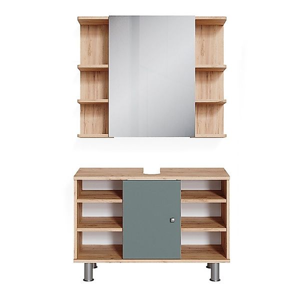 Vicco Badmöbel-Set Fynn, Grün/Goldkraft Eiche, 2 günstig online kaufen