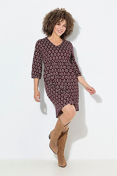 Ulla Popken Jerseykleid Jerseykleid A-Linie V-Ausschnitt 3/4-Arm günstig online kaufen