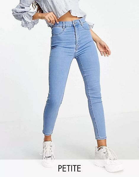 Pull&Bear – Eng geschnittene Jeans mit hohem Bund in Mittelblau günstig online kaufen