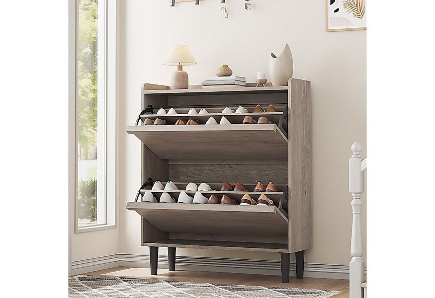 GarveeMore Schuhschrank aus Holz mit 2 Klappschubladen und verstellbarem Re günstig online kaufen