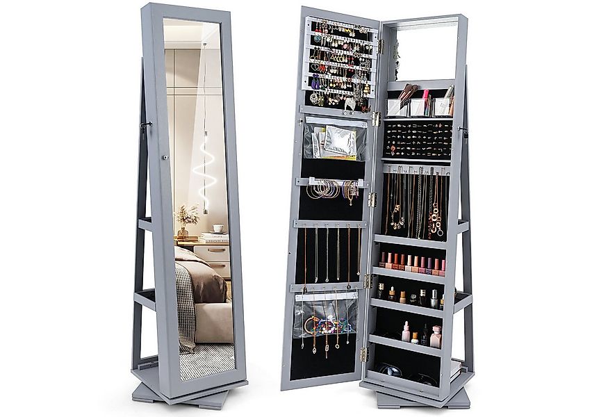 COSTWAY Schmuckschrank stehend, mit Spiegel & Regal, drehbar, abschließbar günstig online kaufen