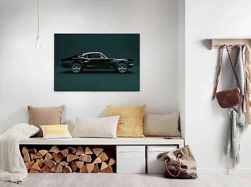 Bricoflor Oldtimer Wandbild In Petrol Und Schwarz Dunkelgrünes Leinwand Bil günstig online kaufen