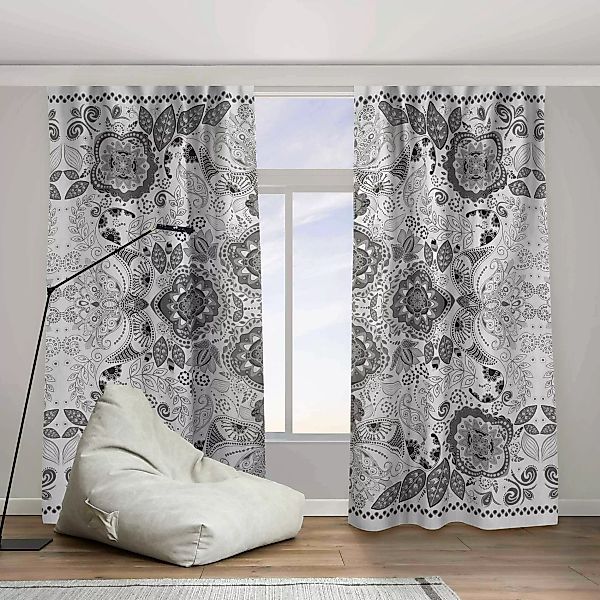 Vorhang Detailliertes Boho Muster in Grau günstig online kaufen