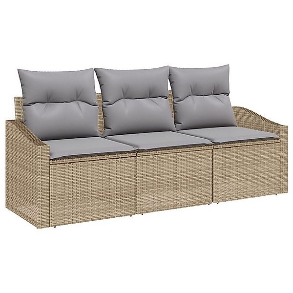 vidaXL Loungesofa Garten-Sofa-Set 3-teilig Hellgrau, Beige Rattan, Polyeste günstig online kaufen