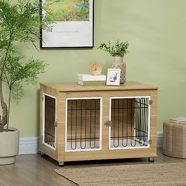 PawHut Hundehütte mit Tischplatte, Hundekäfig und Hundehaus, Doppeltüren, m günstig online kaufen