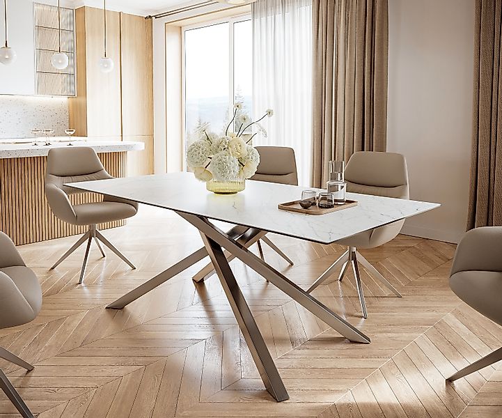 Esstisch Edge 200x100cm Keramik Laminam®Statuarietto Weiß Kreuzgestell Rech günstig online kaufen