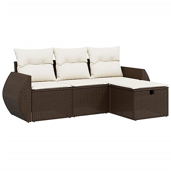 vidaXL 4-Tlg Garten-Sofagarnitur mit Kissen Braun Poly Rattan 3264069 günstig online kaufen