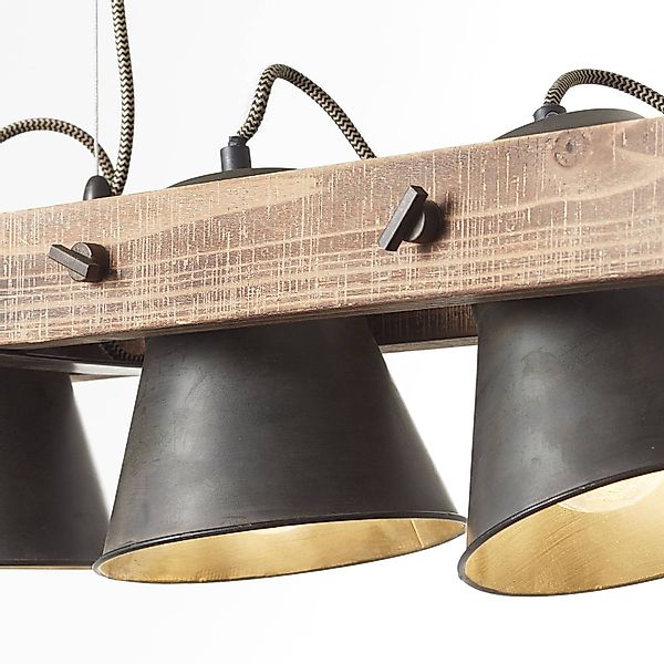 Hängeleuchte Plow dreiflammig, schwarz/holz dunkel günstig online kaufen