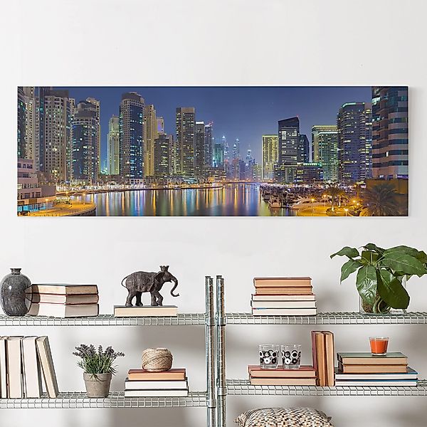 Leinwandbild - Panorama Dubai Nacht Skyline günstig online kaufen