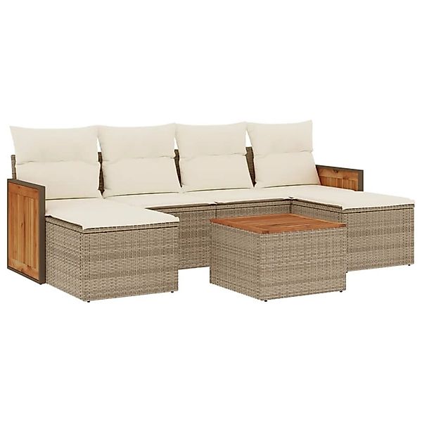 vidaXL 7-Tlg Garten-Sofagarnitur mit Kissen Beige Poly Rattan 3227906 günstig online kaufen
