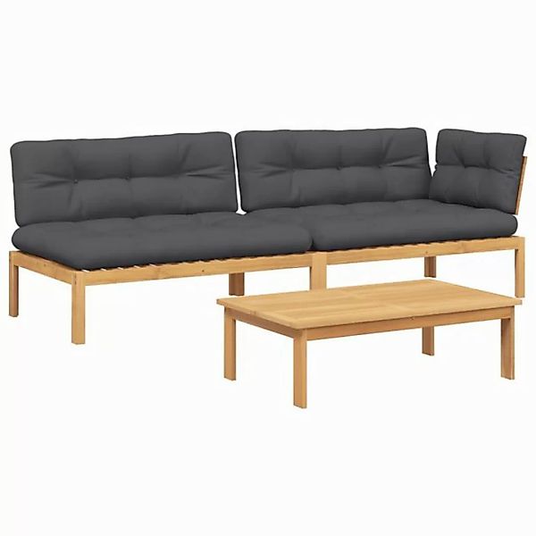 vidaXL Loungesofa 3-tlg. Garten-Sofagarnitur aus Paletten mit Kissen nholz, günstig online kaufen