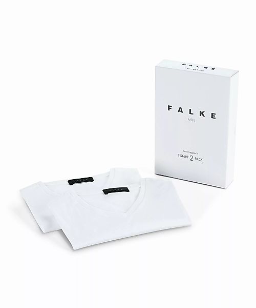 FALKE 2-Pack Herren T-Shirt V-Ausschnitt, XXL, Weiß, Uni, Baumwolle, 116910 günstig online kaufen