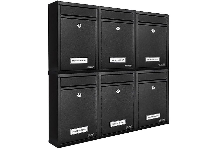Deuba Briefkasten, 6x Schwarz inkl. 2 Schlüssel Namensschild abschließbar M günstig online kaufen