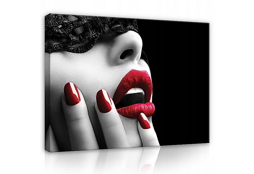 Wallarena Leinwandbild Frau Gesicht Lippen Rot Schwarz Bilder Wandbilder Gr günstig online kaufen