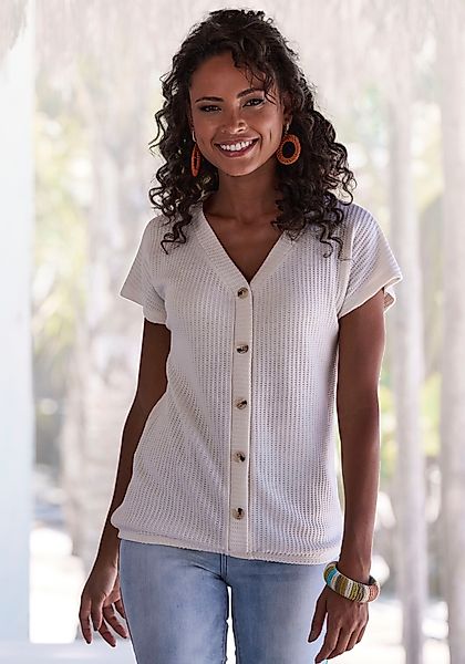 LASCANA Kurzarmshirt "mit Zierknopfleiste", aus weicher Piqué-Qualität günstig online kaufen