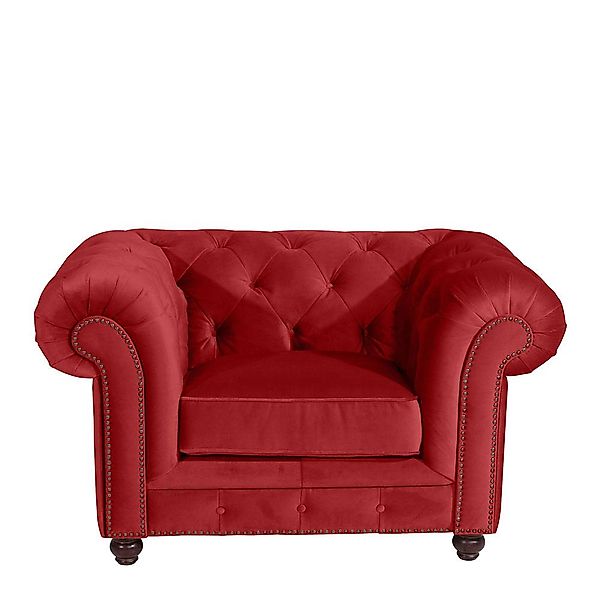 Wohnzimmer Sessel Chesterfield aus rotem Samtvelours 135 cm breit günstig online kaufen