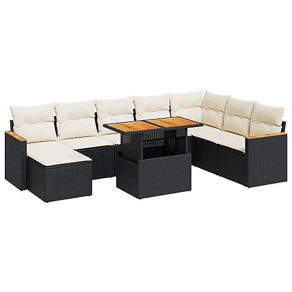 vidaXL 9-Tlg Garten-Sofagarnitur mit Kissen Schwarz Poly Rattan 3327521 günstig online kaufen