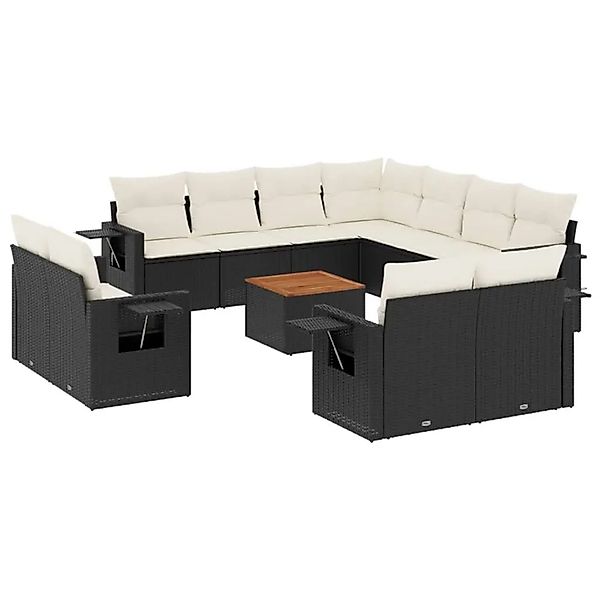 vidaXL 12-Tlg Garten-Sofagarnitur mit Kissen Schwarz Poly Rattan 3224824 günstig online kaufen