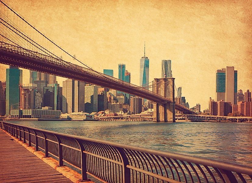 Papermoon Fototapete "NEW YORK-RETRO BROOKLYN BRIDGE MANHATTAN SKYLINE STAD günstig online kaufen