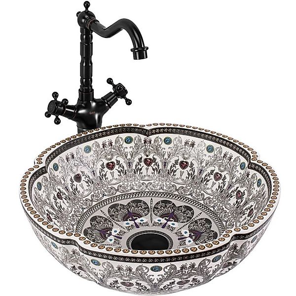 wohnwerk.idee Aufsatzwaschbecken Waschbecken Vintage Blau Orientalisch Bunt günstig online kaufen