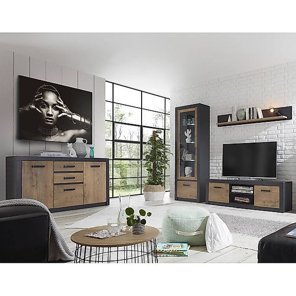 Anbauwand mit Sideboard BAKU-61 inkl. LED-Glaskantenbeleuchtung, in Fresco günstig online kaufen