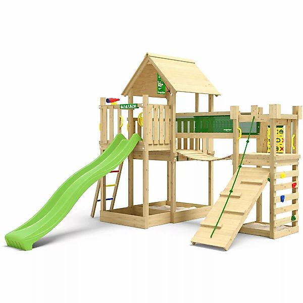 Jungle Gym Spielturm Lookout Holz Wackelbrücke Kletterrampe Rutsche Hellgrü günstig online kaufen