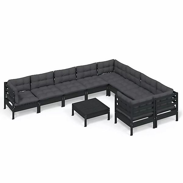 10-tlg. Garten-lounge-set Mit Kissen Schwarz Kiefernholz günstig online kaufen