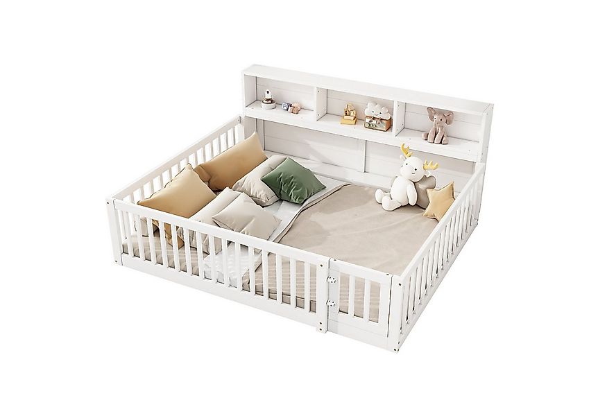 SOFTWEARY Kinderbett mit Lattenrost und Zaun (140x200 cm, Holzbett), Rausfa günstig online kaufen