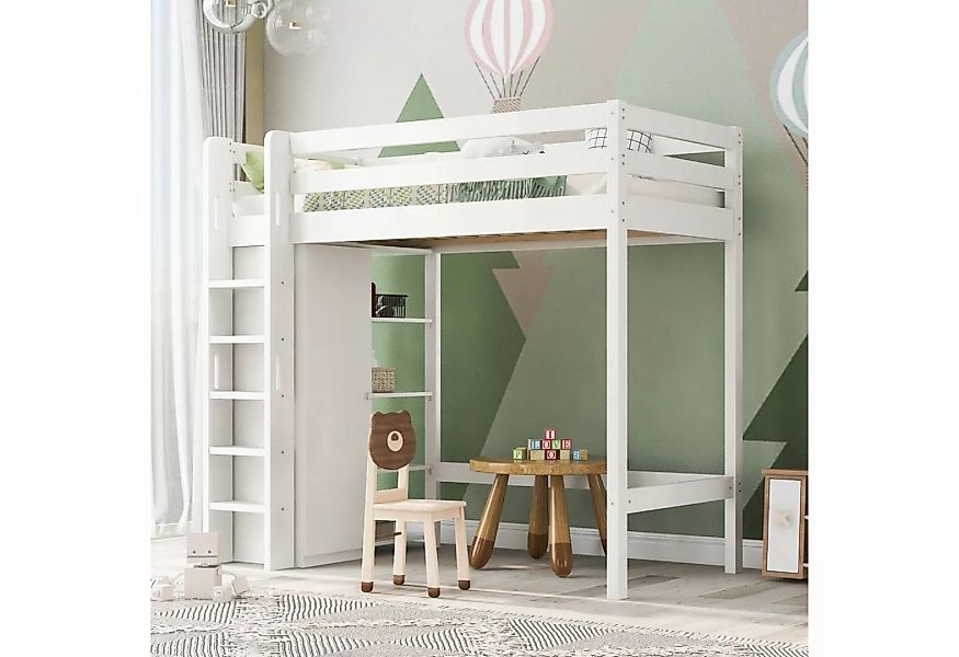 SOFTWEARY Hochbett Kinderbett mit Lattenrost und Kleiderschrank (90x200 cm) günstig online kaufen