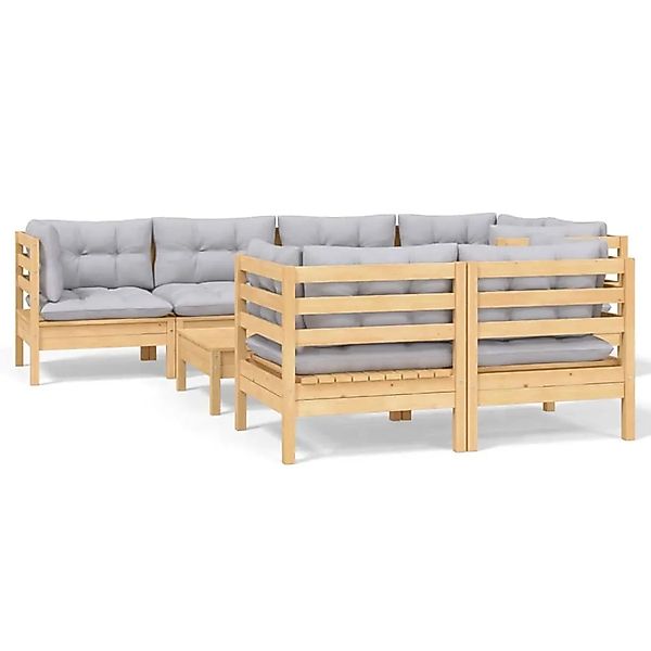 vidaXL 8-Tlg Garten-Lounge-Set mit Grauen Kissen Kiefer Massivholz 3096495 günstig online kaufen