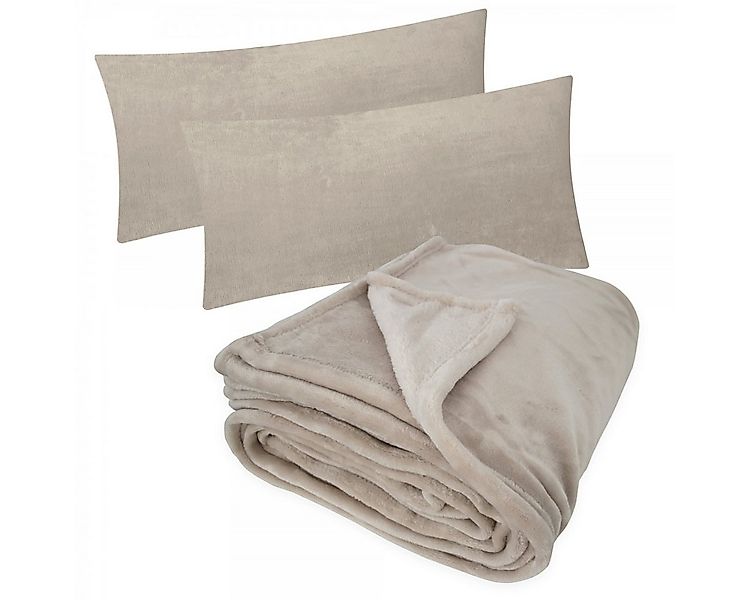 Wohndecke, Heubergshop, 150x200cm + 2 x 40x80cm Kissenbezug Set Fleece Flau günstig online kaufen